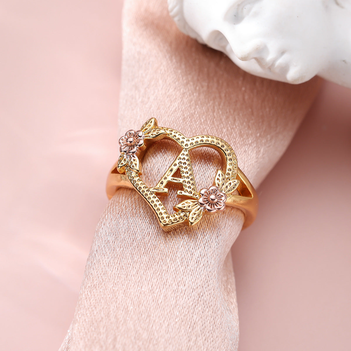 14k Solid Gold Yellow & Rose Gold Heart CUSTOMIZED Initial Ring