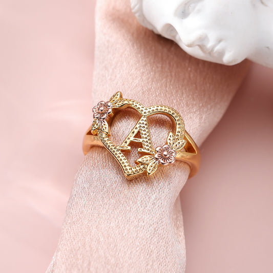 14k Solid Gold Yellow & Rose Gold Heart CUSTOMIZED Initial Ring