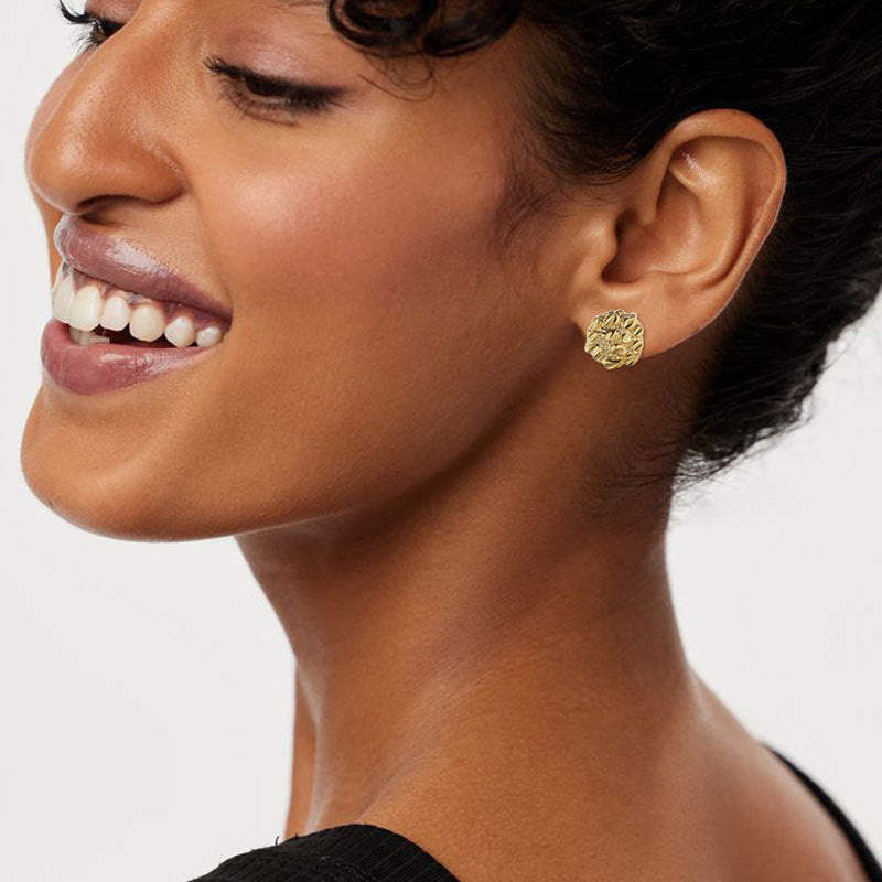 18K SOLID GOLD YELLOW NUGGET CLUSTER STUD EARRINGS