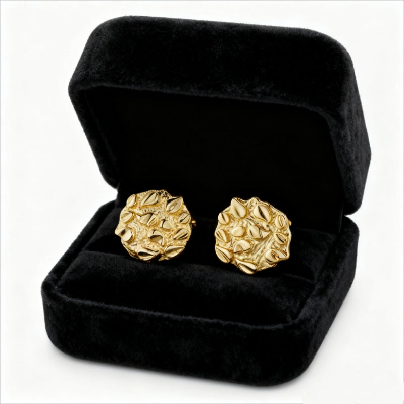 10K SOLID GOLD YELLOW NUGGET CLUSTER STUD EARRINGS