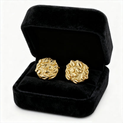 10K SOLID GOLD YELLOW NUGGET CLUSTER STUD EARRINGS