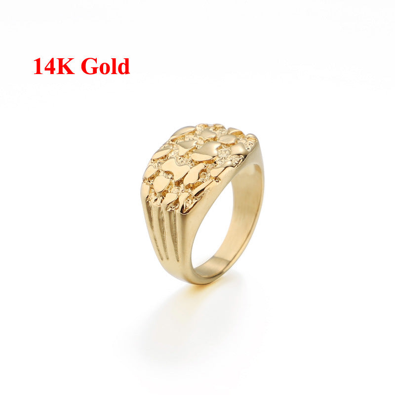 14K SOLID GOLD YELLOW CLASSIC NUGGET RING (MED,LG)