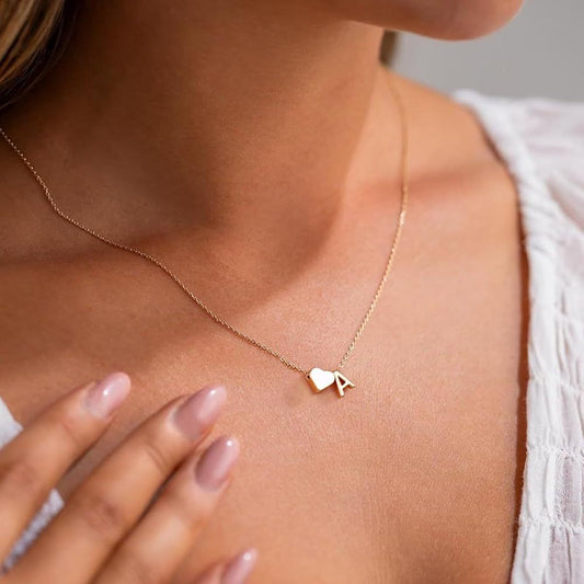 Tiny Initial Necklaces 14k Golden Heart Letter A-Z Necklace Dainty Heart Name Necklace Personalized Initial Tag Pendant Birthday Gifts Anniversary Gifts Jewelry for Women Girls Christmas Gifts