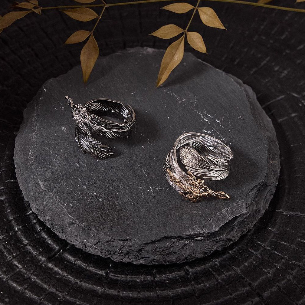 Engraved Angel Feather Ring Gift Set