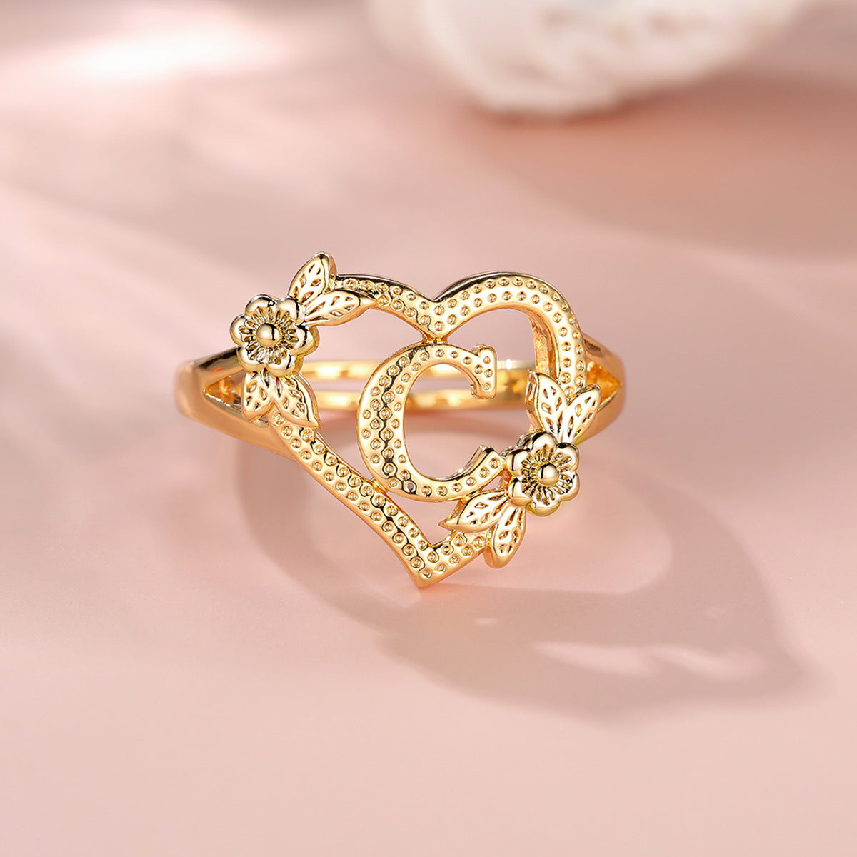 14k Solid Gold Yellow & Rose Gold Heart CUSTOMIZED Initial Ring