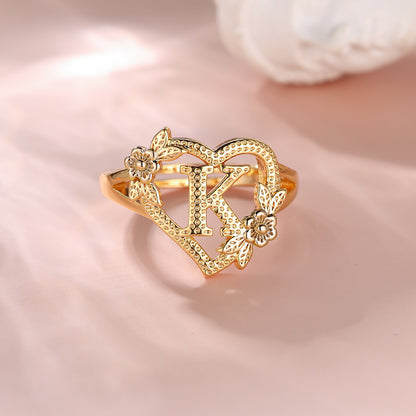 14k Solid Gold Yellow & Rose Gold Heart CUSTOMIZED Initial Ring