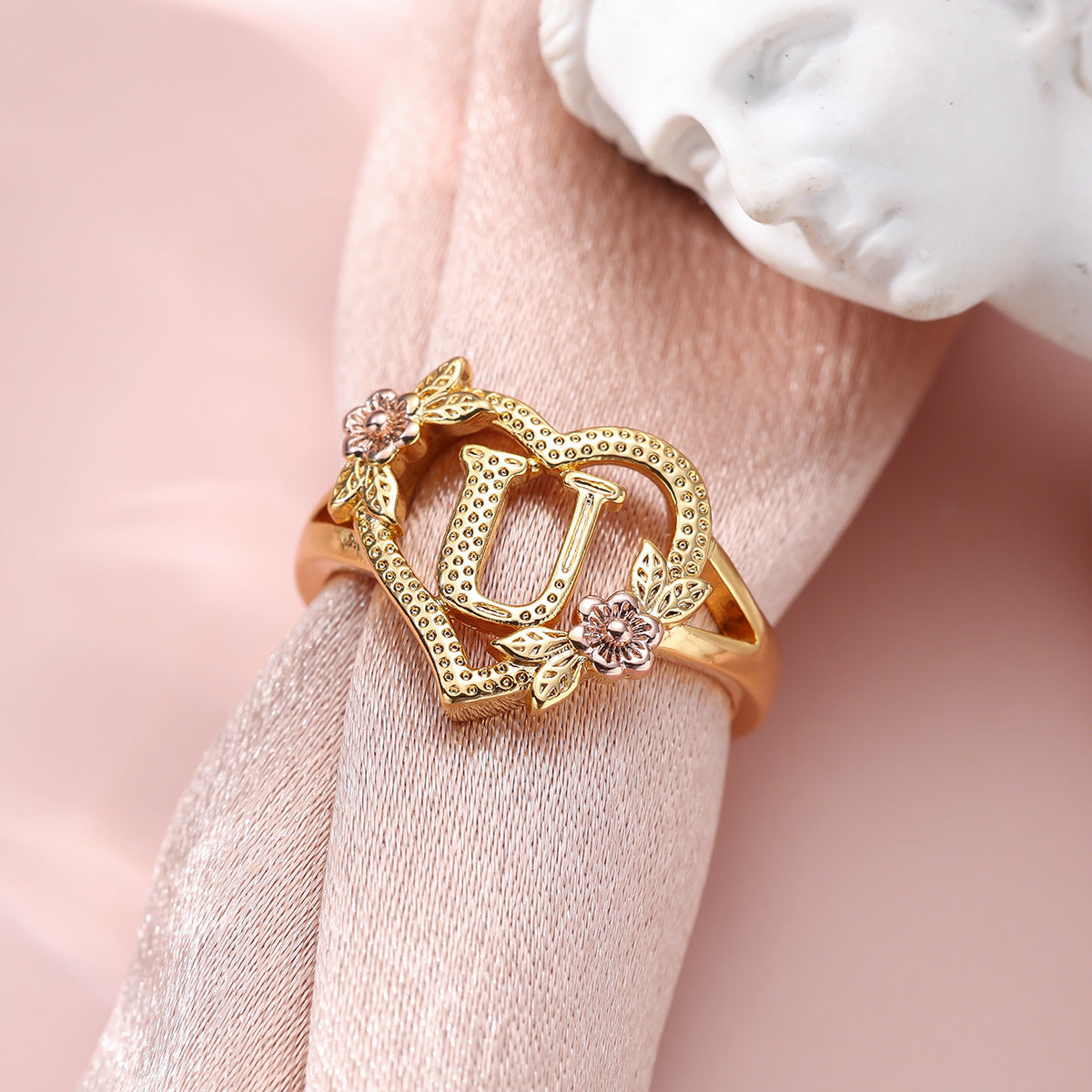 14k Solid Gold Yellow & Rose Gold Heart CUSTOMIZED Initial Ring