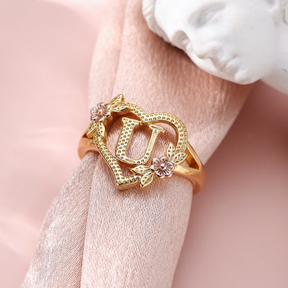 14k Solid Gold Yellow & Rose Gold Heart CUSTOMIZED Initial Ring