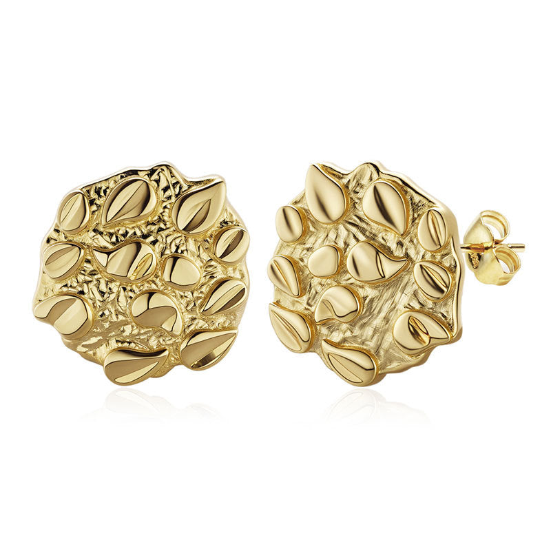 18K SOLID GOLD YELLOW NUGGET CLUSTER STUD EARRINGS