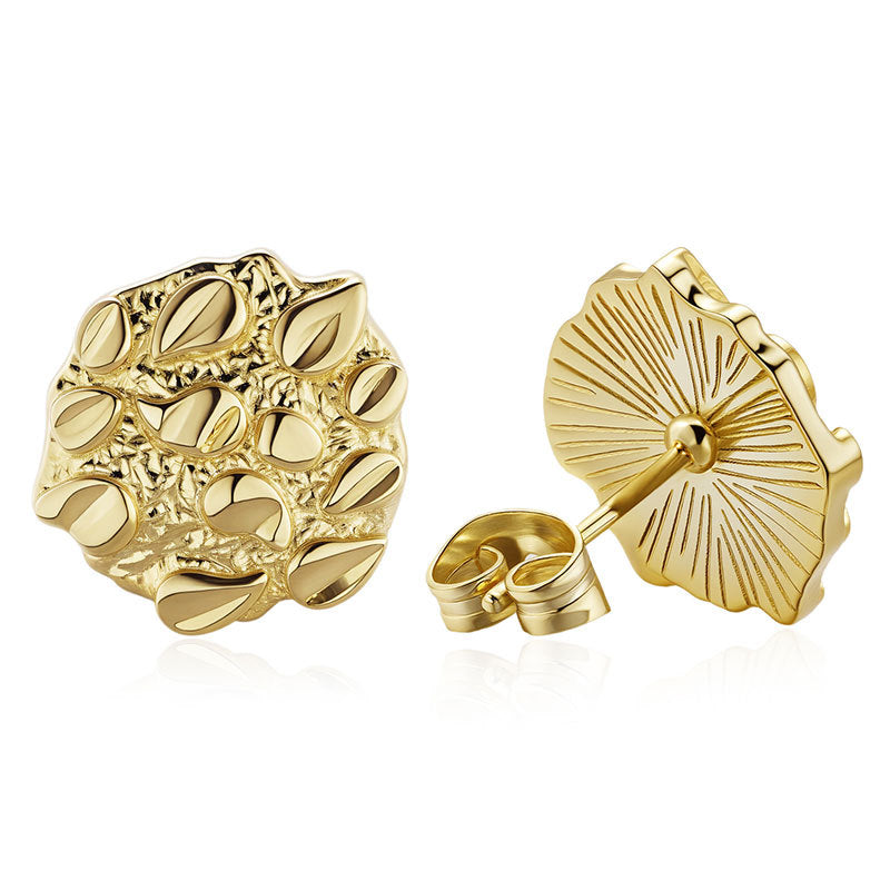18K SOLID GOLD YELLOW NUGGET CLUSTER STUD EARRINGS