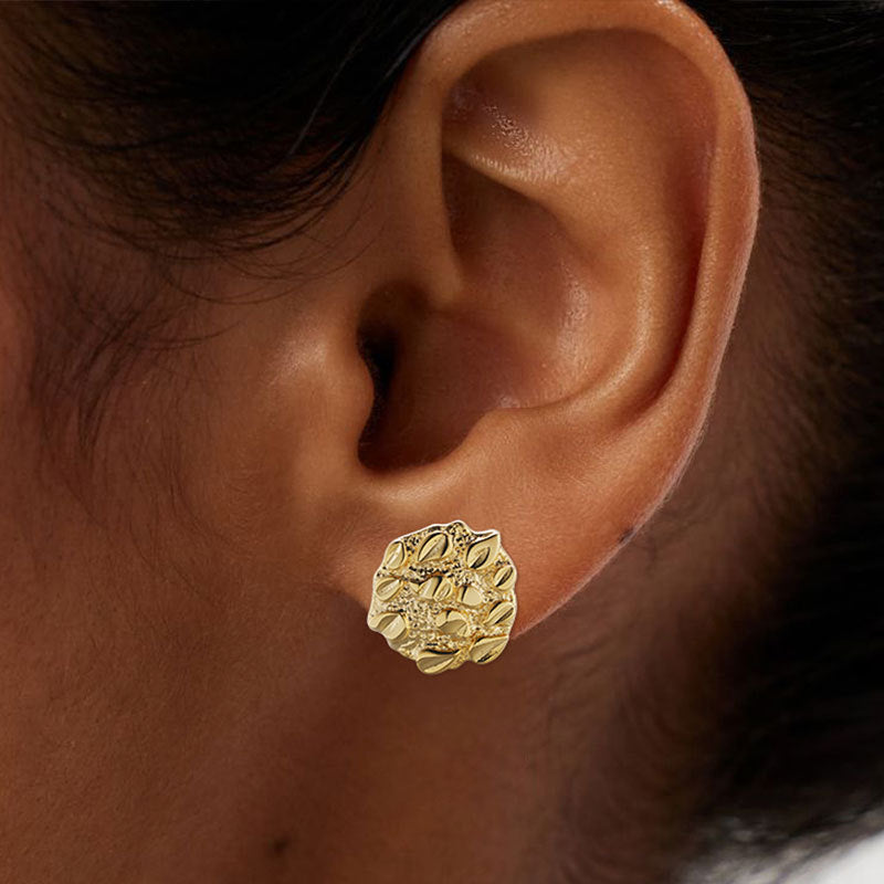 18K SOLID GOLD YELLOW NUGGET CLUSTER STUD EARRINGS